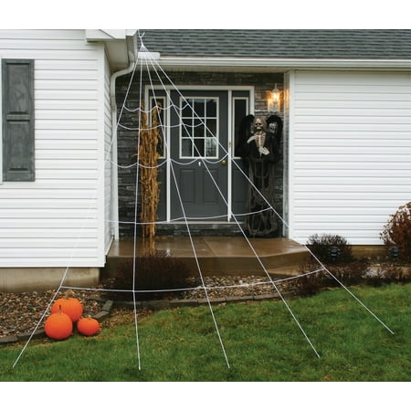 Fun World Giant Halloween Super Yard Spider Web 7pc Outdoor Prop, 12 ft, White