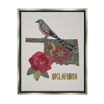 Stupell Industries Oklahoma State Bird & Flower Detailed Floral Pattern Graphic Art Luster Gray Floating Framed Canvas Print Wall Art, Design by Valentina Harper