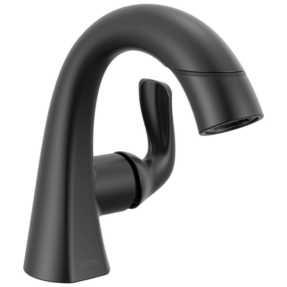 Delta Faucet Arvo Pull-Down Single Hole Bathroom Faucet, Matte Black Bathroom Sink Faucet, Bathroom Faucet with Pull Out Sprayer, Single Handle Bathroom Faucet, Matte Black 15840LF-BLPD