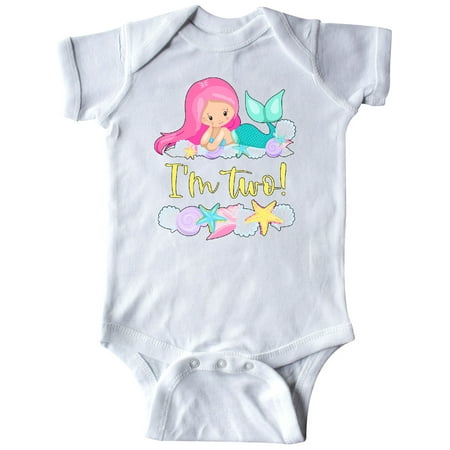 

Inktastic I m 2 Mermaid with Pink Hair and Shells Gift Baby Boy or Baby Girl Bodysuit