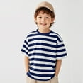 thumbnail image 2 of Zanarzt T Shirt for Toddler Boys Baby Toddler Boys Short Sleeve Tee Shirts Kids Full Striped Shirts Tops Soft Comfy Crew Neck Tops Summer Basic Clothes Sport Dark Blue,1-2 Years, 2 of 5