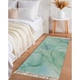 thumbnail image 3 of Teal Blue Marble Kitchen Runner Rug 2x6 Bedside Rug with Tassel Cotton Woven Throw Rugs Washable Hallway Runner Rugs Abstract Art Turquoise Marble Floor Carpet for Bedroom Bathroom Living Room, 3 of 5