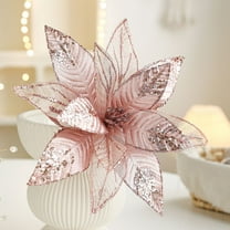 12" Large Glitter Poinsettia Christmas Flowers, Set of 4 Artificial Xmas Tree Ornaments, Holiday Decorations for Christmas Tree, DIY Wreaths, Garland, Party, Home Décor, Festive Centerpiece (Pink)