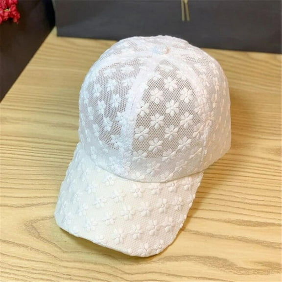 SikaFu Lace Hat Flower Thin Baseball Cap Women Summer Sunscreen Sun Hollow Hat Breathable Sweet Casual Baseball Cap for Female