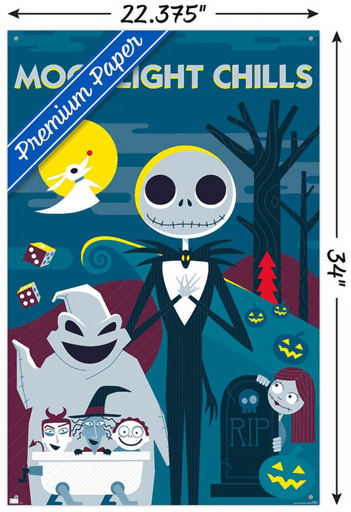 Disney Tim Burton's The Nightmare Before Christmas - Moonlight Chills Wall Poster with Pushpins, 22.375" x 34"