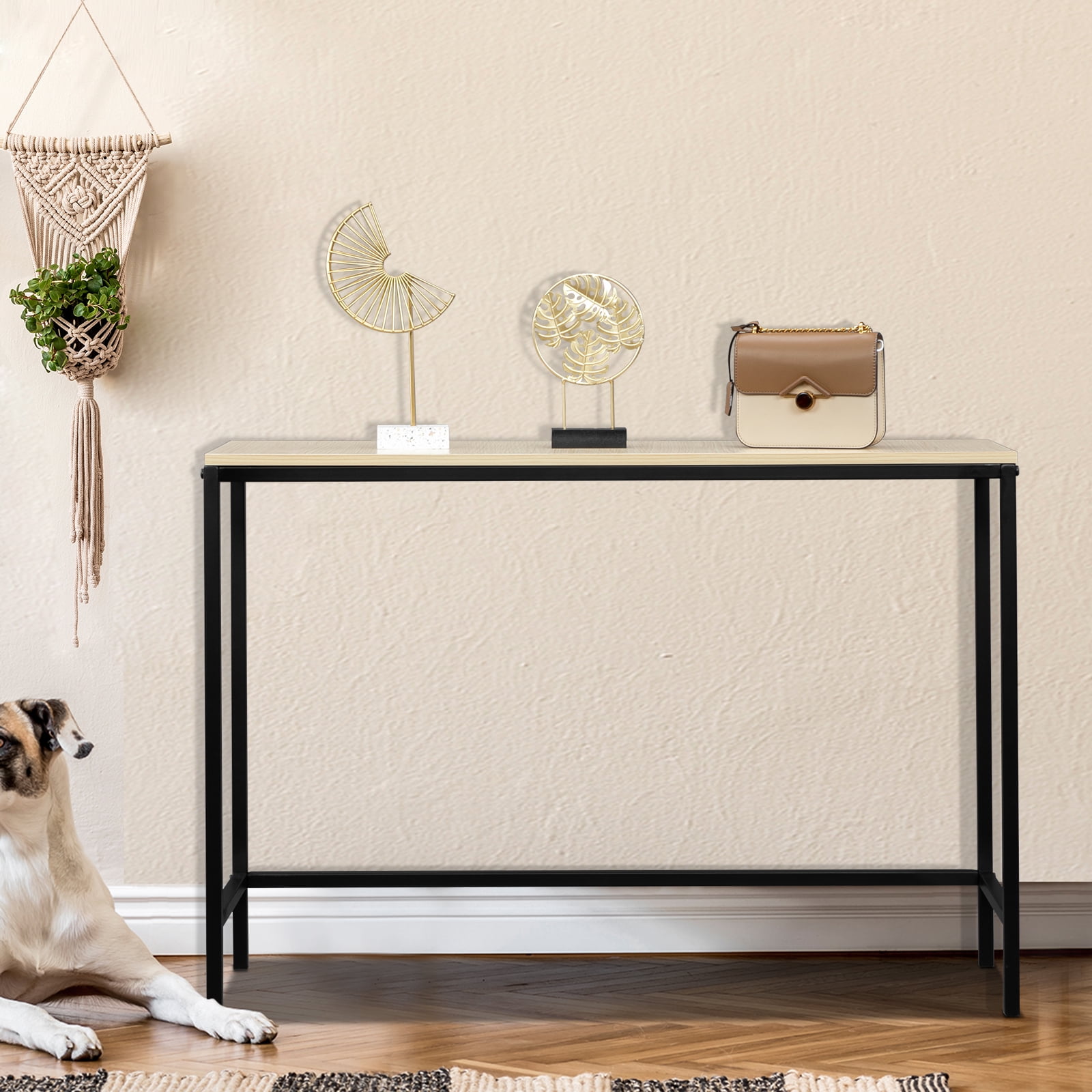 Porch Table Sofa Side Table Rustic Console Table with Thickened Metal Frame For Entryway Hall Behind Couch