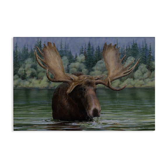 Stupell Industries Moose Swimming in Lake Animals Painting Wrapped Canvas Art Print Wall Art, 24 x 16