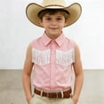 thumbnail image 2 of Faraee Girls Fringe Western Shirt Pearl Snap Button Down Cowgirl Outfits Tassel Sleeveless Cowboy Vest Blouse Tops for Kids 11-12 Years Pink, 2 of 5
