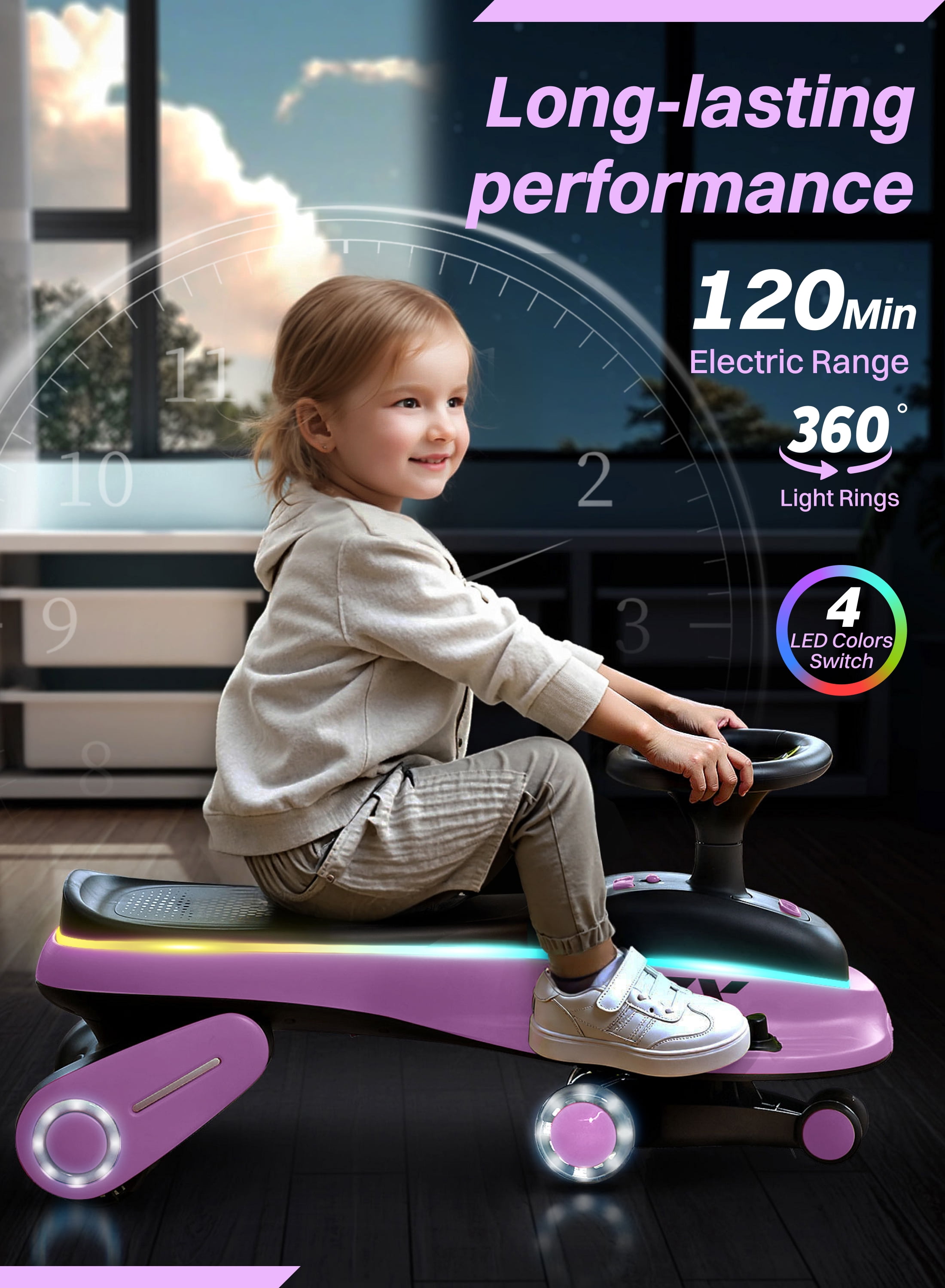 ZIFFY 45W 5.5A Light-Up Electric Wiggle Car for Kids, Rechargeable