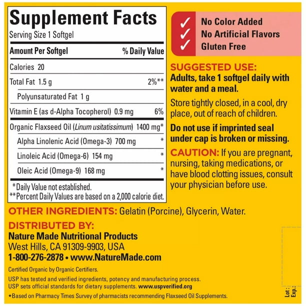 Nature made Flaxseed Oil, 1400 mg, 300 ct, Softgels