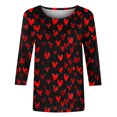 thumbnail image 5 of Staron Vente de Liquidation Hauts pour Femmes Saint-Valentin Blouses Amples Manches 3/4 Col Rond Cadeaux de Saint-Valentin T-Shirt Imprimé Cœur Hauts Décontractés Amples, 5 of 5