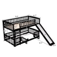 thumbnail image 3 of Harper & Bright Designs Twin Over Twin Low Bunk Bed with Slide Fence and Ladder, Multifunctional Wooden Floor Bunk Bed Frame with Small Door for Bedroom, Espresso, 3 of 13