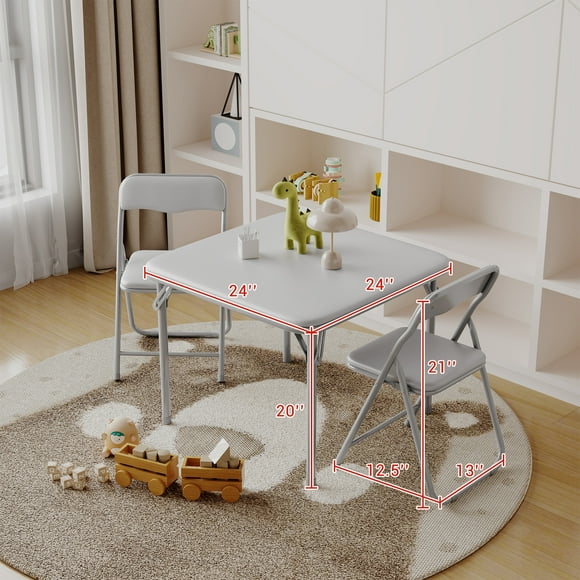 EDTara Ensemble Portable de Table et Chaises Pliantes 3 Pcs, Sièges à Coussin Souple en PU, Gain de Place pour les Repas, les Jeux Ou les Activités
