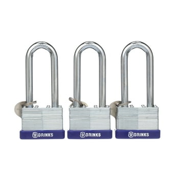 Brinks 44mm Body Laminated Steel Padlock with 2-3/8" Long Shackle, 3 Pack