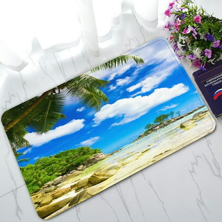 Summer Door Decorations PHFZK Beautiful Sky Cloud Doormat, Tropical Summer Beach Palm Tree Doormat Outdoors/Indoor Doormat Home Floor Mats Rugs Size 30x18 inches ()