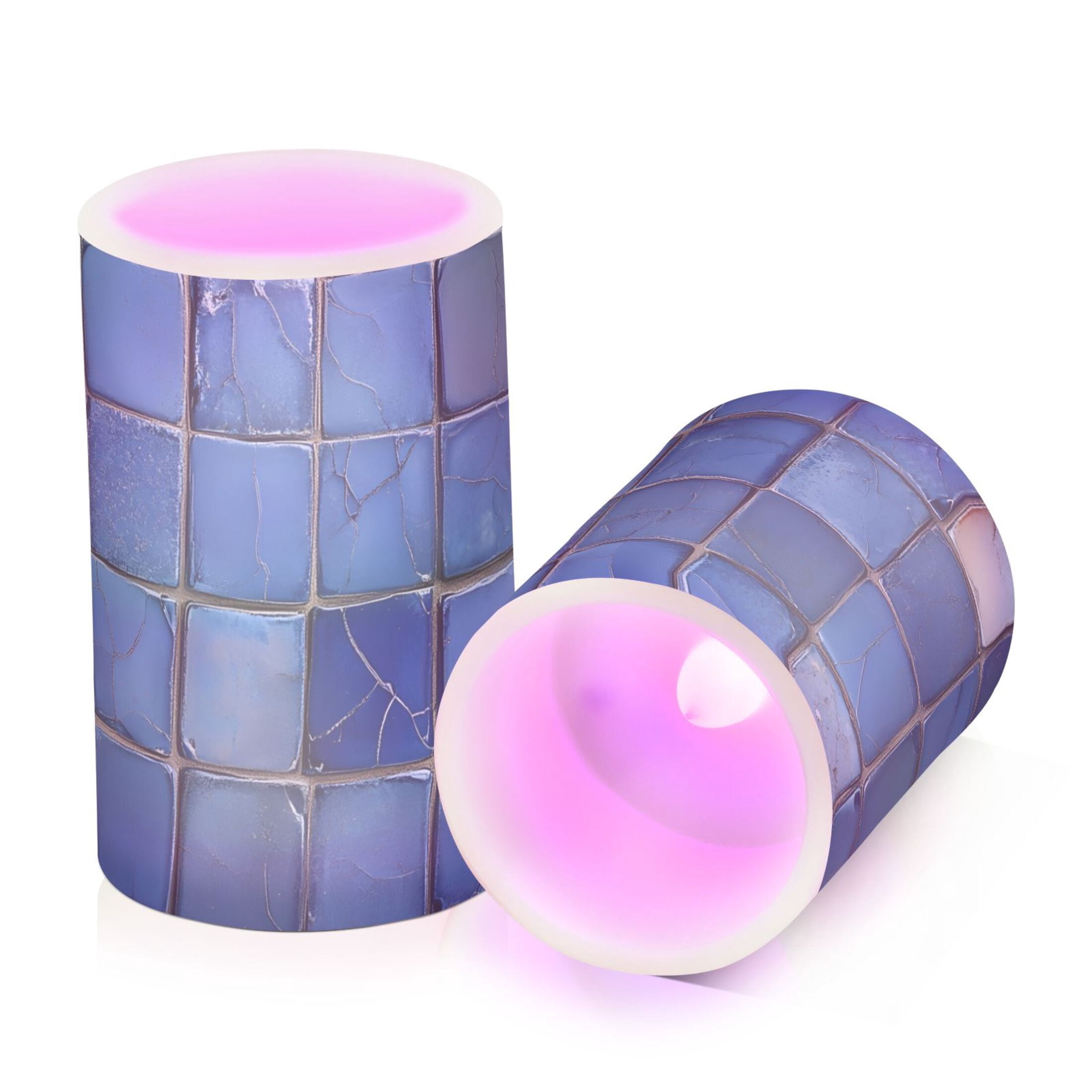 Dark Blue Square Flickering Flameless Candles Battery Operated with Remote Timer LED Pillar Candles Set of 2