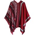 thumbnail image 2 of Châle à Blocs de Couleur pour Femmes, Poncho Ouvert (Série 27-Rouge Vin), 2 of 5
