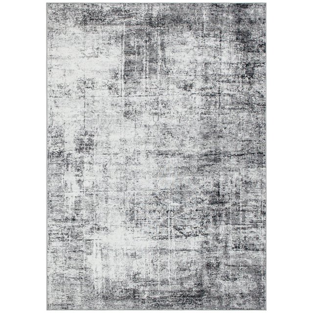 Modern Abstract Grey Chenille Area Rug, 144" x 108" Large Machine Washable Carpet with Non-Slip Backing and Stitched Edges for Living Room, Bedroom, and Dining Room Decor