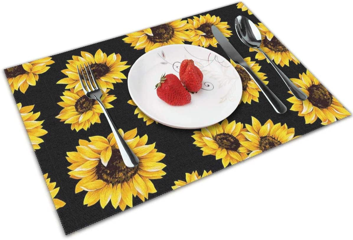 Sunflower Field Placemats Set of 4 for Dining Table Washable Heat Resistant Kitchen Mats,12x18in