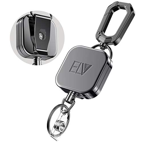 Self Retractable ID Badge Holder Reel Heavy Duty 32" Cord Carabiner Keychain 2PK 