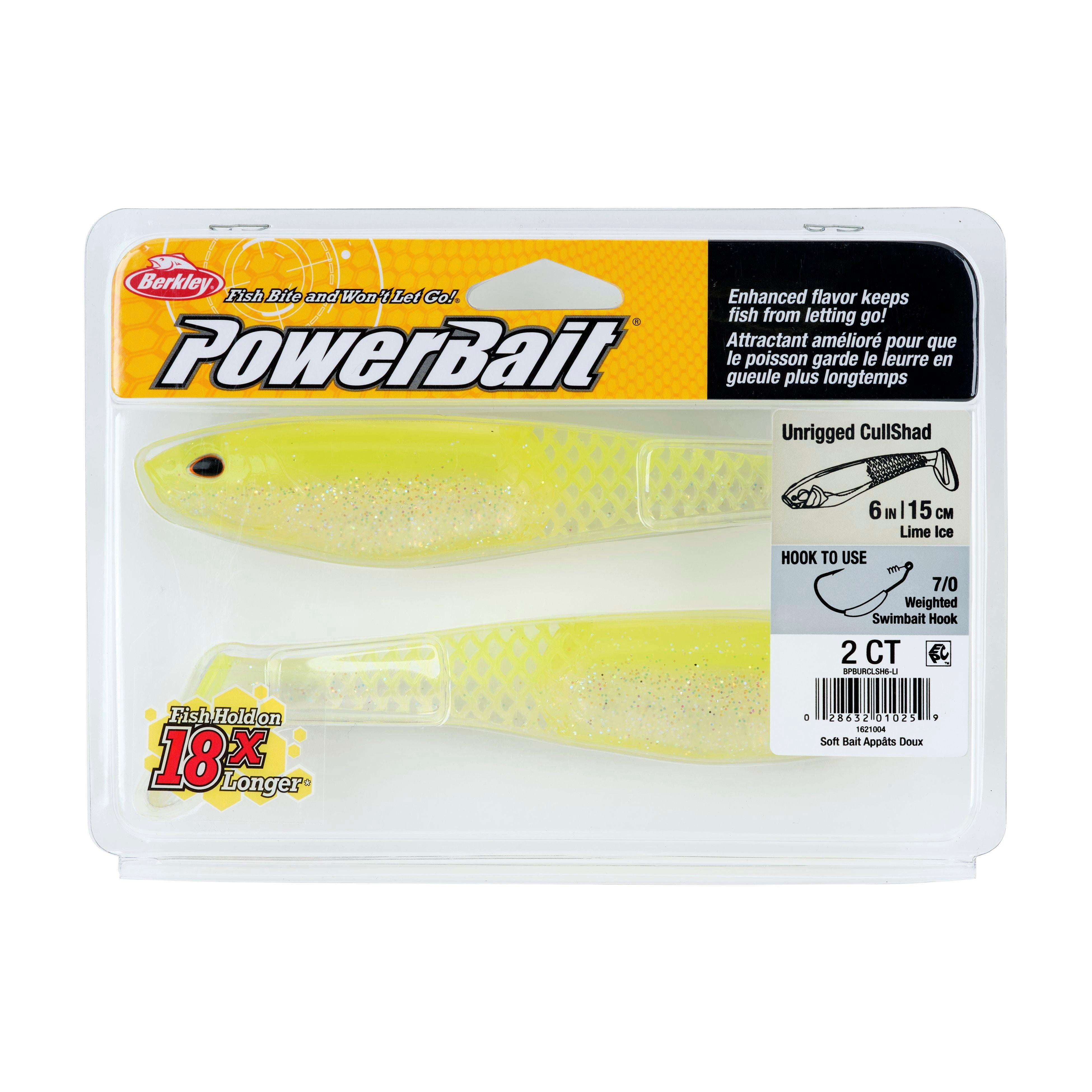 Berkley PowerBait® Unrigged CullShad, 6 in, Lime Ice