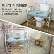 DMI Drop-Arm Bedside Commode, Extra-Wide Seat, 500 lb Capacity, Portable Toilet Chair with Bucket and Adjustable Legs