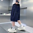 thumbnail image 6 of Boys Elastic‑Waist Woven‑Label Dark‑Wash Wide‑Leg Denim Knee Shorts,5‑16Y, 6 of 9