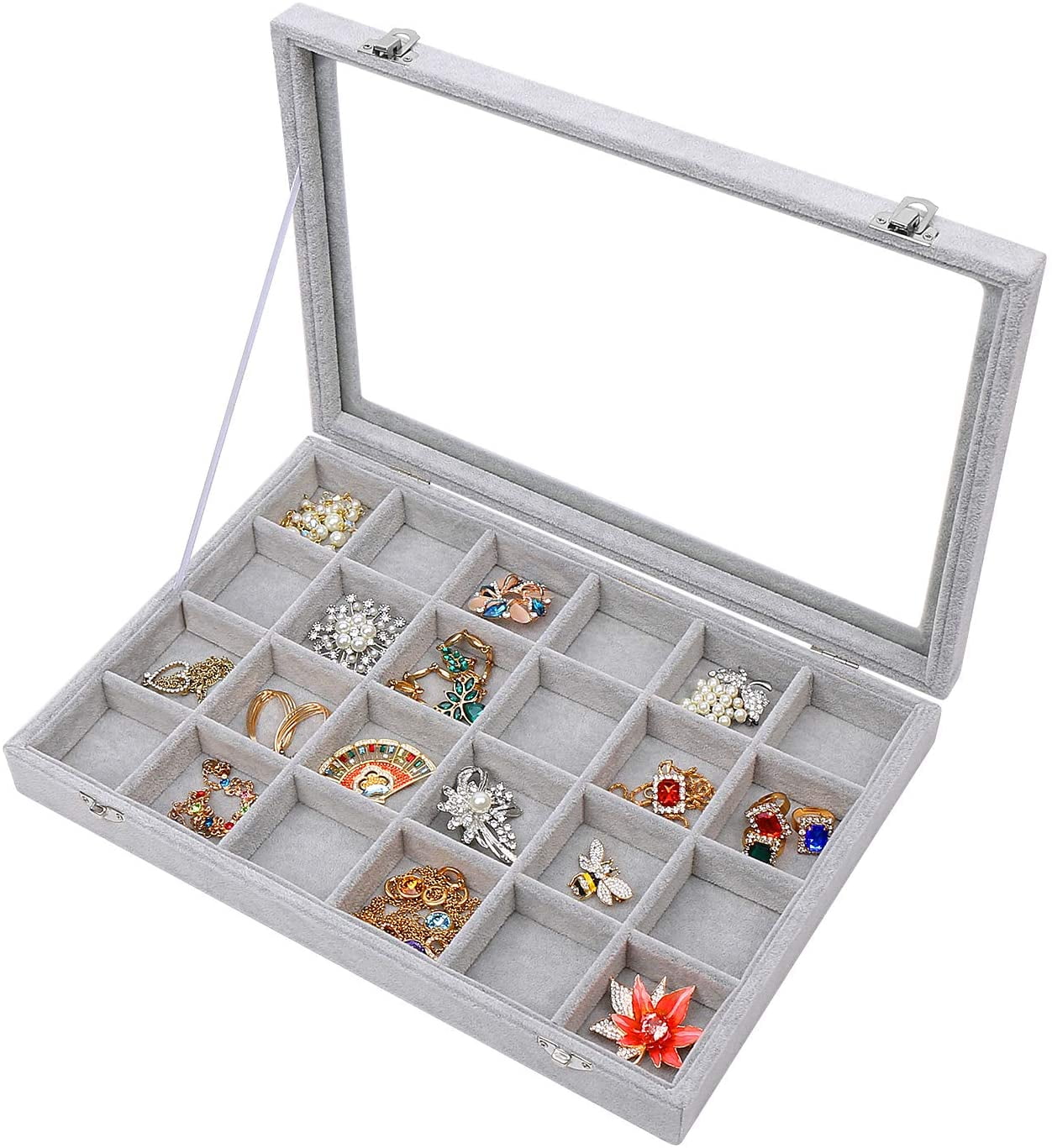 12 Compartment Gray Velvet Jewelry Tray Drawer Organizer Storage Removable 