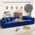 thumbnail image 3 of PPorfamilia 130" Velvet 4 Seater Sofa, Modular Sectional Deep Seat Sofa with Storage, Soft Upholstered Couch with Cushions and Pillows for Living Room, Blue, 3 of 5