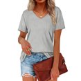 thumbnail image 6 of USSUMA Womens Plus Savings Tops and T-Shirts - Short Sleeve Tops for Women Casual V Neck Tops Short Puff Sleeve Solid Color Pullover Blouse Loose Casual Summer T-shirt 2022 Beach, 6 of 8