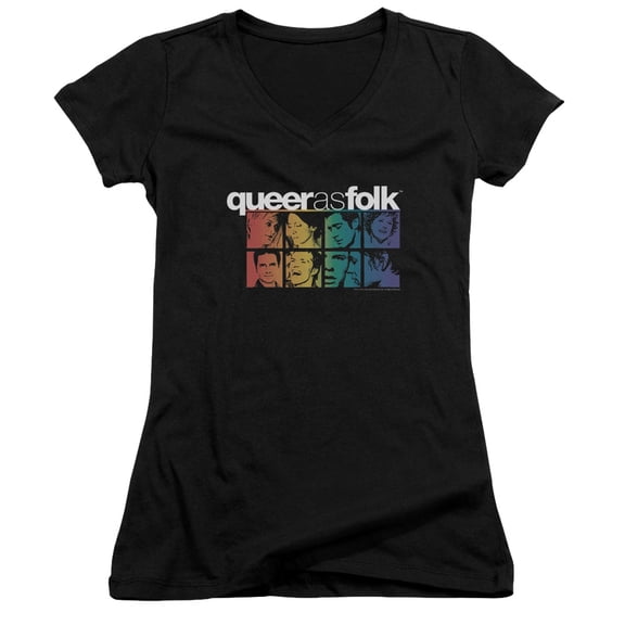 Queer As Folk Cast Junior Women's V-Neck T-Shirt Black