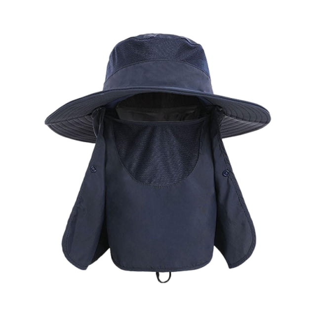 Sombrero para el portátil para exteriores con protección facial para deportes al libre, jardinería y acampada. Azul marino