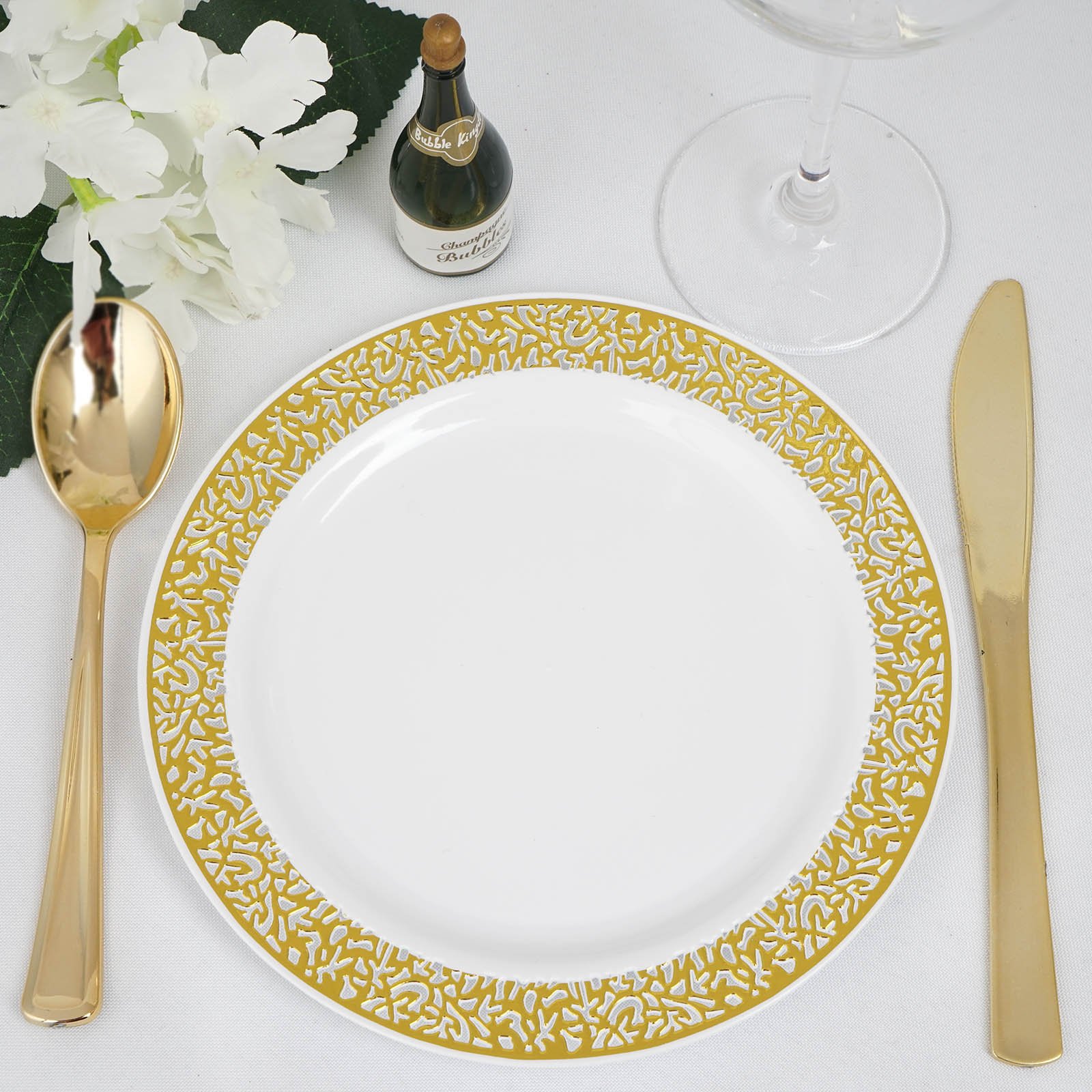 Efavormart 50 Pcs White with Gold Trimmed 7.5" Round Disposable
