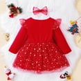 thumbnail image 4 of Toddler Girls Christmas Long Sleeve Letter Print Party Dress with Headband Set Red 2-3 Years, 4 of 8