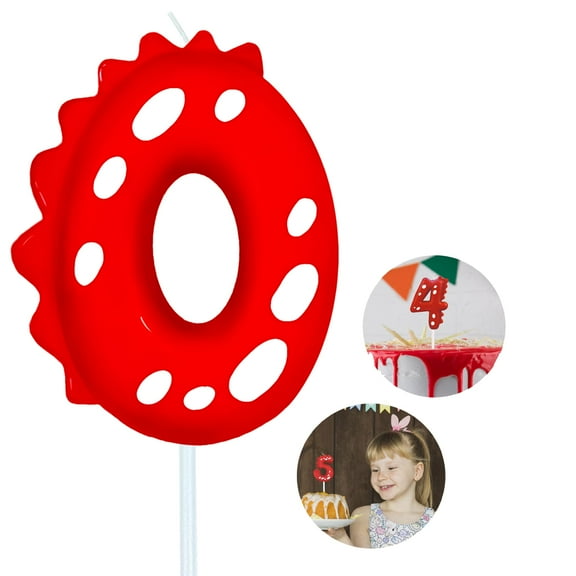 Dinosaur number 0 candle, 0 birthday candle, red Birthday Number Candles are suitable for dinosaur theme, anniversary and birthday celebrations number candle cake topper decoration supplies.