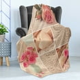 thumbnail image 4 of Shabby Flora Soft Flannel Fleece Throw Blanket, Collage Photos Lace Roses Flower Leaves Old Art Print, Cozy Plush for Indoor and Outdoor Use, 50" x 60", Forest Green Pale Pink, by Ambesonne, 4 of 5