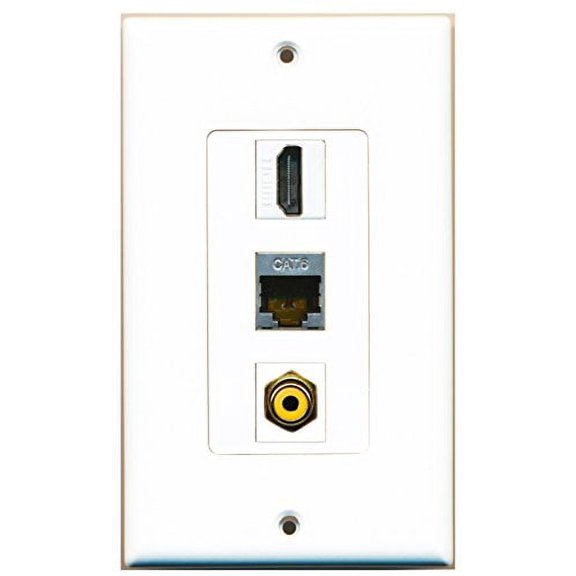 RiteAV - 1 Port HDMI and 1 Port RCA Yellow and 1 Port Shielded Cat6 Ethernet Decorative Wall Plate Decorative