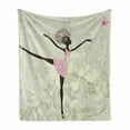 thumbnail image 1 of Ballet Soft Flannel Fleece Blanket, Afro Girl with Floral Hair Dancing Monarch Butterfly on Grunge Background, Cozy Plush for Indoor and Outdoor Use, 50" x 70", Pale Green Pink Brown, by Ambesonne, 1 of 6