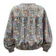 thumbnail image 5 of Unir Women Relaxed Crew Neck Floral Print Gathered Waist Batwing Long Sleeve Washed Denim Jacket Elastic Casual Daily Boho Layering Outer Coat 1PC S-XL, 5 of 6