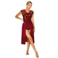 thumbnail image 6 of YEAHDOR Womens Lyrical Modern Dance Dress Sparkle Sequins V-Neck Sheer Mesh Leotard Dancewear Burgundy L, 6 of 7