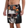 thumbnail image 2 of KLL Flower Horn Skull A Men's Casual Summer Beach Shorts Hawaiian Shorts with Pockets-Small, 2 of 5