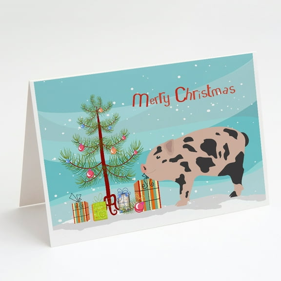 Mini Miniature Pig Christmas Greeting Cards and Envelopes Pack of 8