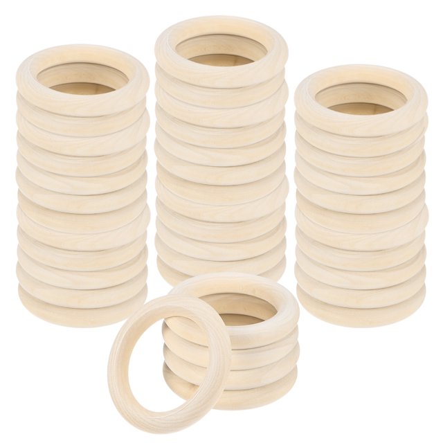 Uxcell 80-Pack Unfinished Wood Rings, 50 mm Natural Wooden Rings for Macrame Jewelry Making/DIY Crafts