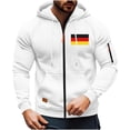 thumbnail image 4 of Mens Cargo Jackets Hooded Drawstring Stand Collar Front Zip Flag Print Coat Casual Sports Outwear With Multi Pockets (XL, White-A), 4 of 8