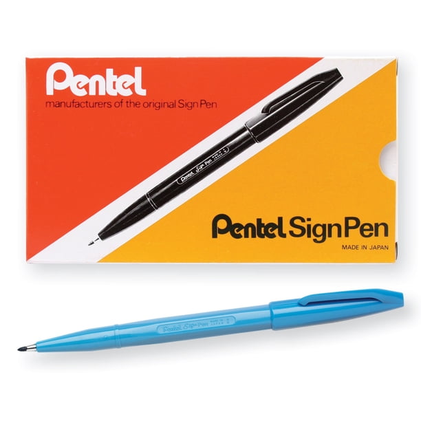 Bolígrafo con punta de fibra Pentel Arts para letreros, tinta azul cielo, 12 unidades