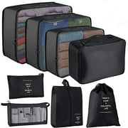 Black 8-piece luggage organizer,Packing Cubes for Trave,Travel Cubes Set Foldable Suitcase Organizer Lightweight Luggage Storage Bag