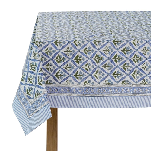 Mantel Ridhi de algodón con estampado de bloques a mano, azul claro