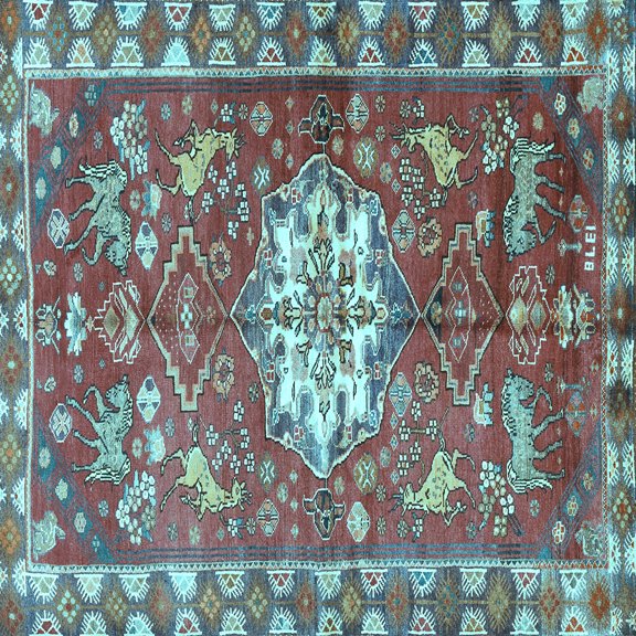 Ahgly Company Indoor Square Animal Light Blue Traditional Area Rugs, 4' Square