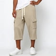 thumbnail image 6 of BiZtdJrK Mens Capri Sweatpants with Pockets Drawstring Elastic Waist Straight Leg Cargo Capris Loose Fit Comfy Solid Color Summer Pants Khaki S, 6 of 6