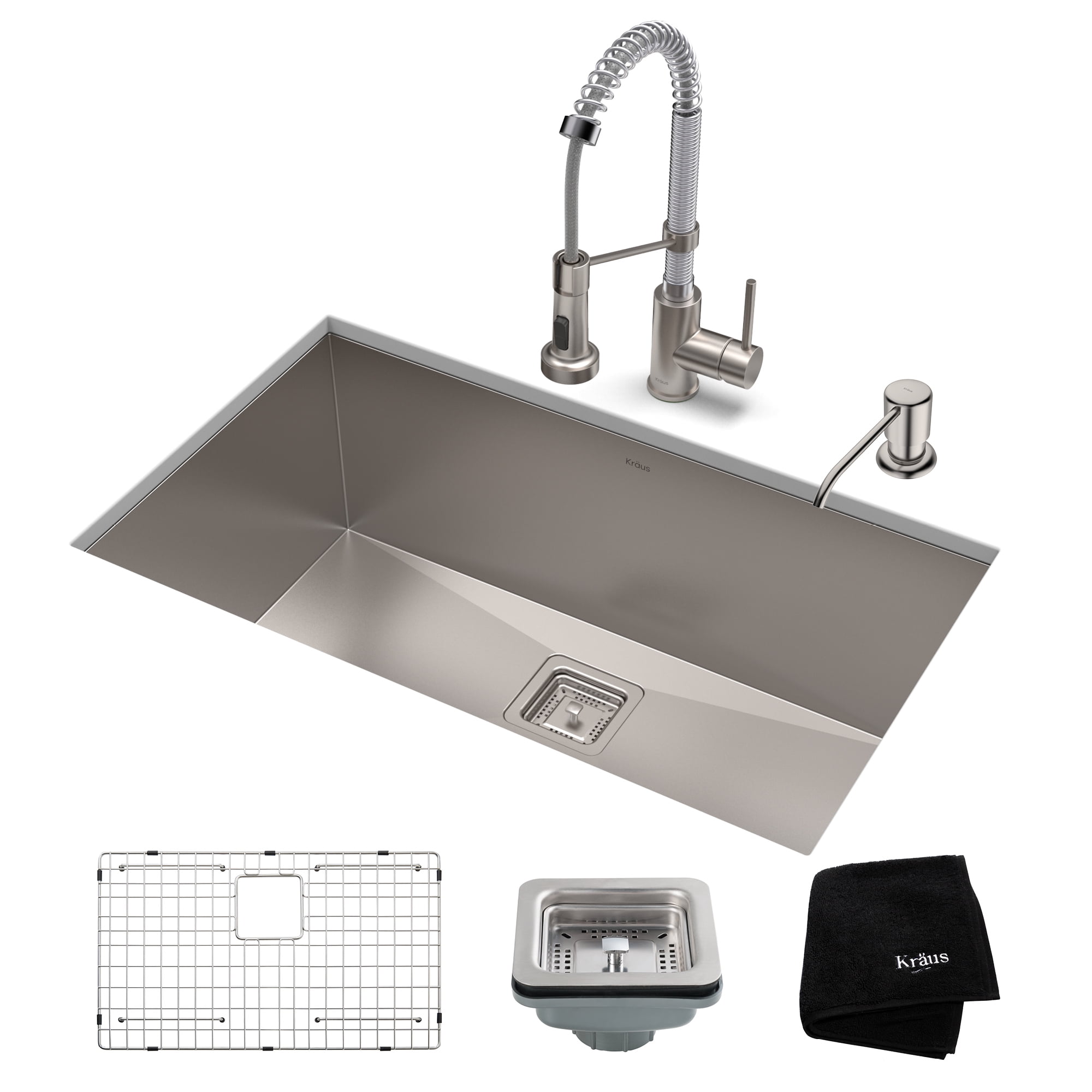 KRAUS 30-inch 16 Gauge Standart PRO Kitchen Sink Combo Set with Bolden 18-inch Kitchen Faucet and Soap Dispenser, Chrome Finish